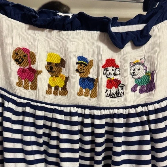 Boutique Striped Embroidered Paw Patrol Kids Dress/Tunic with Ruffle shorts sz10 - Picture 5 of 6